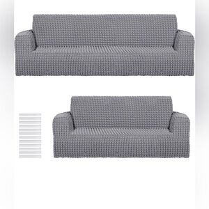 New Open Bag Gray 2 Pcs Chair Sofa Slipcover Set Love Seat Covers Furniture